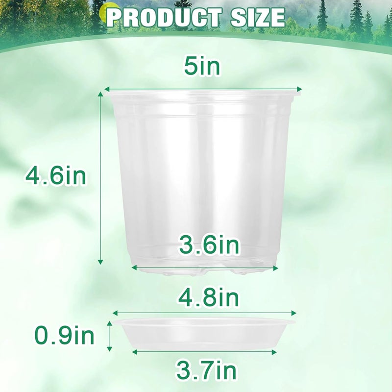 RAOOKIF 5 Inch Nursery Pots with Saucers, 15 Pack Clear Nursery Pots with Drainage Hole for Indoor Outdoor, Plastic Clear Pots for Plants for Flowers, Succulents, Small Herbs - Image 3